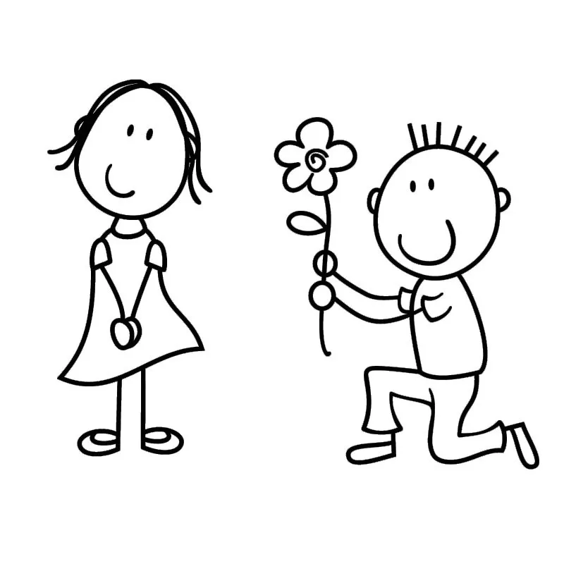 Рисунок мальчик дарит цветы девочке