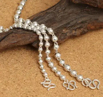 

KJJEAXCMY fine jewelry S925 pure silver male and female universal 3.0mm round beads beads necklace sweater chain.