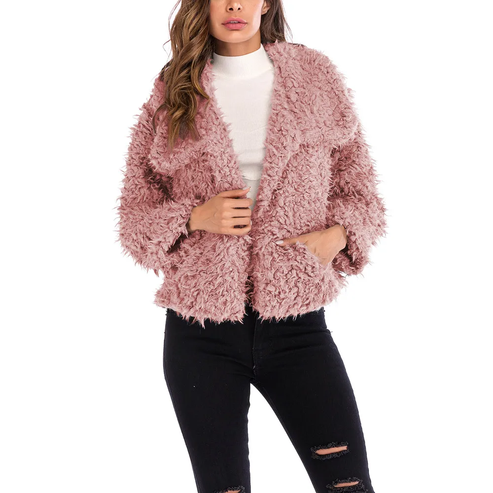 2018 New Fashion Winter Women Faux Fur Jacket Black Teddy