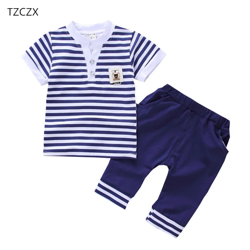 

New 2018 Children Baby Boys Sets Fashion Striped O-Neck T-Shirt + Pants Kid Suit For 12 Month to 3 Years Old Wear