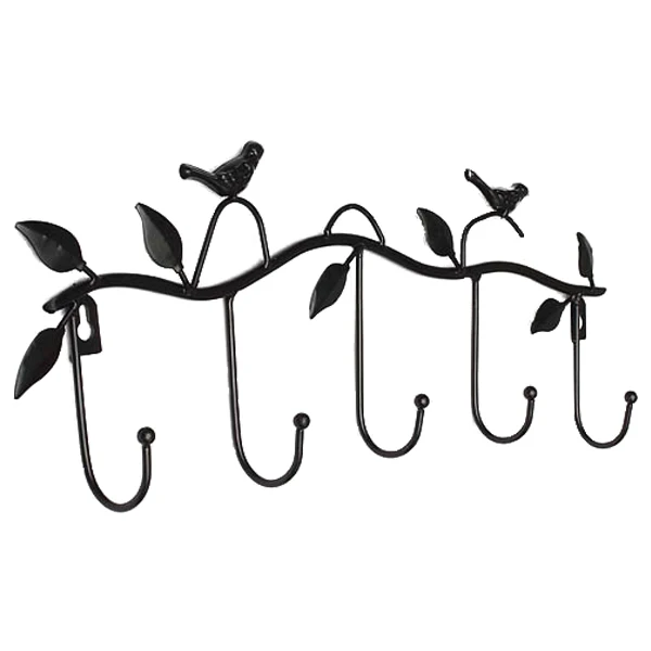 Iron Birds Leaves Hat/Towel/Coat Wall Decor Clothes Hangers Racks With 5 Hooks Black | Обустройство дома