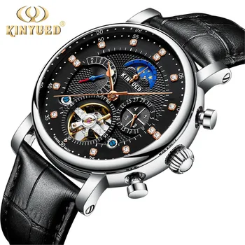 

Relogio Masculino KINYUED Moon Phase Top Brand Mens Mechanical Watches Automatic Tourbillon Skeleton Watch Men Calendar 2018