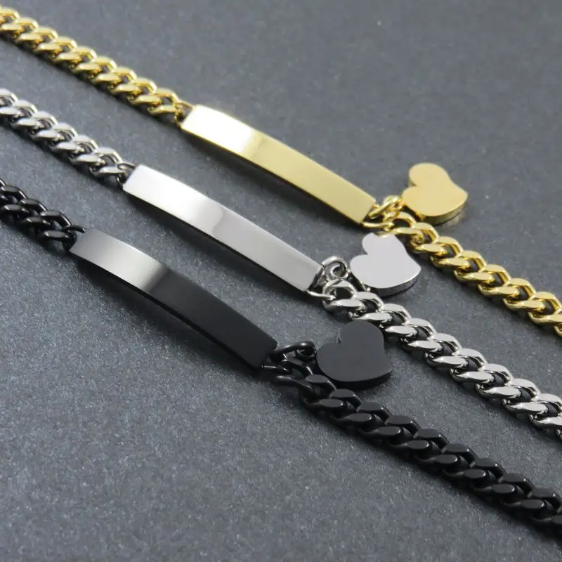 Серебряный тон женский браслет в форме сердца, из нержавеющей стали ID Love Heart браслет-цепочка и браслет, DIY логотип женские ювелирные изделия