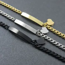 Серебряный тон женский браслет в форме сердца, из нержавеющей стали ID Love Heart браслет-цепочка и браслет, DIY логотип женские ювелирные изделия