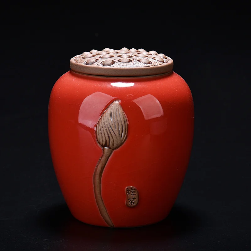 Ретро чай в китайском стиле банки с крышкой мини сахарница с крышкой лотоса шаблон конфеты банка бутылка для контейнеры для хранения специй керамическая банка - Цвет: geyaolianghong M