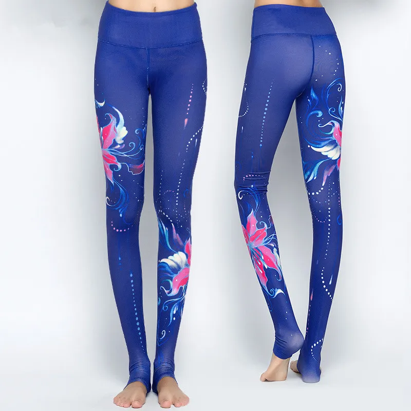 3D Blue Dream Flowers Yoga Pants High Waist Quick Dry Women's Sports