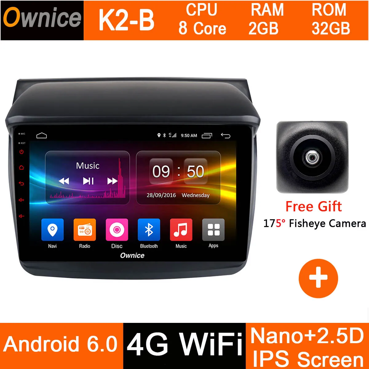 Android 9,0 1DIN " ips 8 Core 4G+ 32G автомобильный DVD gps Navi Радио для Mitsubishi Pajero Sport L200 Trion Видео Аудио CarPlay DSP ADAS - Цвет: K2-B