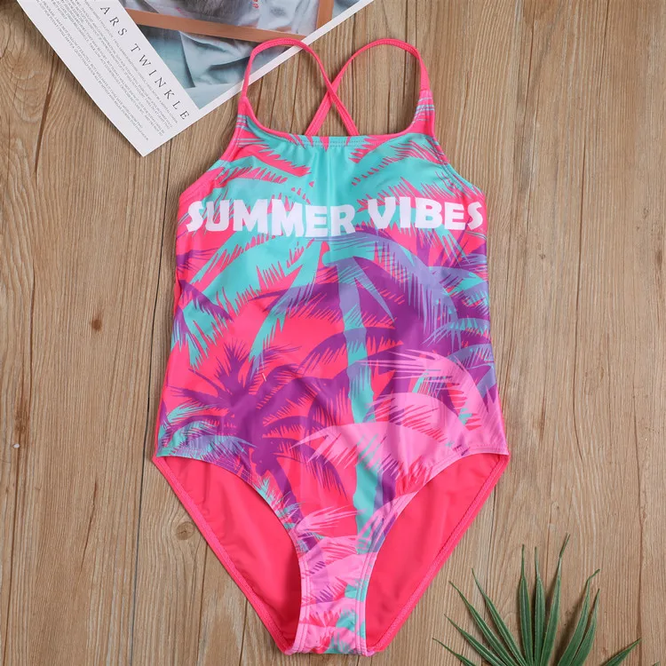 2019 Girls Swimsuit One Piece Swimwear 7-16 Years Children