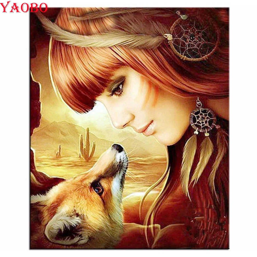 Алмазная живопись 5d своими руками алмазная вышивка индийская женщина лисица
