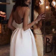 LORIE дешевые короткие свадебные платья Спагетти ремни Robe De Mariage атласное свадебное платье Элегантное до середины икры свадебное платье