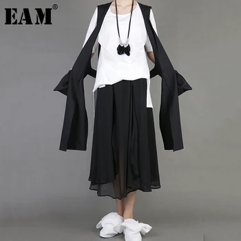 

[EAM] 2020 New Spring Summer V-collar Sleeveless Brief Irregular Personality Long Loose Big Size Vest Women Fashion Tide JY046