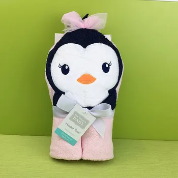 

HUDSON Penguin Charater Square Hooded Bath Towel Set Baby Product Cartoon Baby Robe 100% Cotton Infant Bath Towels