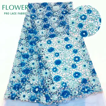 

Latest Fashion Sky Blue Sequined Embroidered Lace Fabric Shining Sequins Wedding Dresses Material French Voile Mesh Tulle Sewing