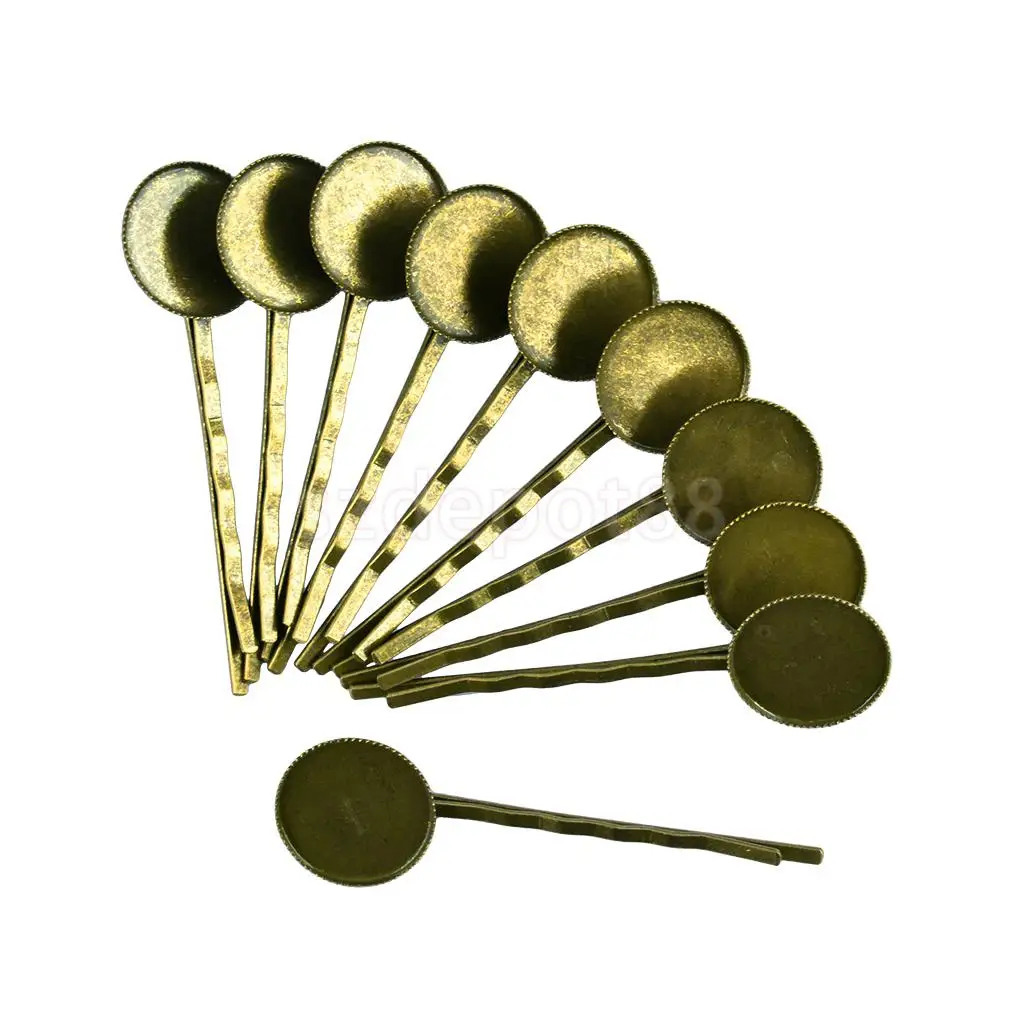 10 Pieces Vintage Brass Hair Slide with 18mm Pad Cabochon Bezel Setting Tray DIY Finding Craft 
