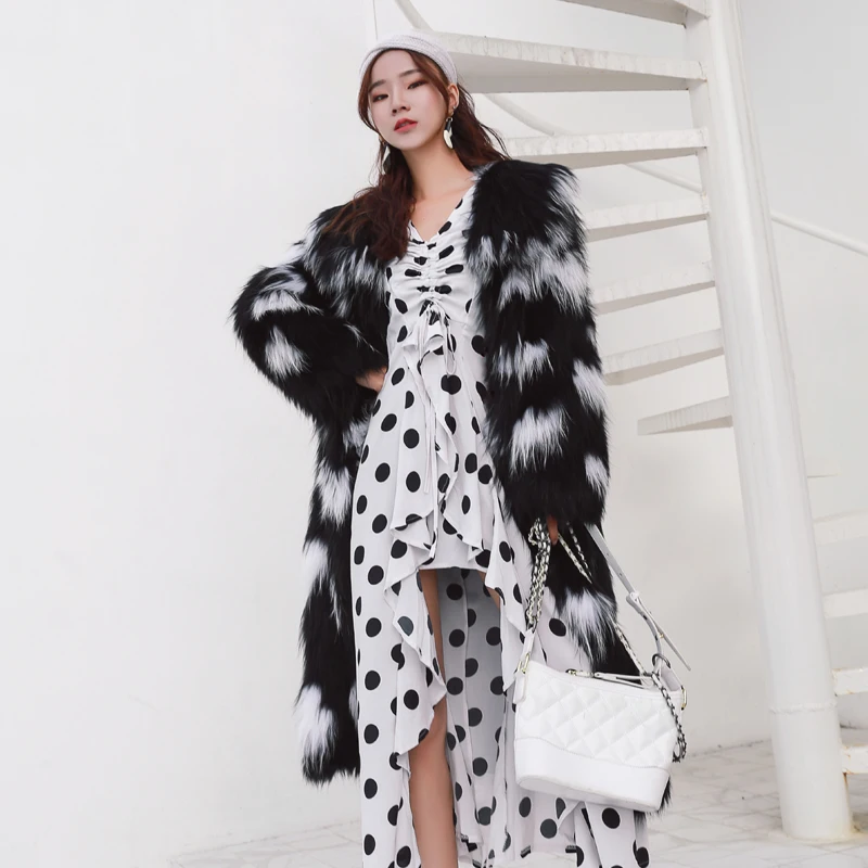 Thermique Couleur Gtgyff Conception Manteaux Manteau Chaud D'hiver Bloc Veste Grand Col Avec Longue Fausse En Noir Blanc Fourrure Femmes qSpfAwS