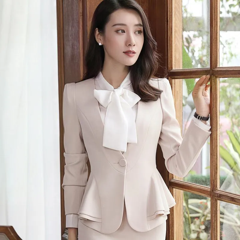 Fashion Elegant Red Women Blazer New Winter Formal Business Ruffles Slim V Neck Jacket Office Ladies Work Coat 3