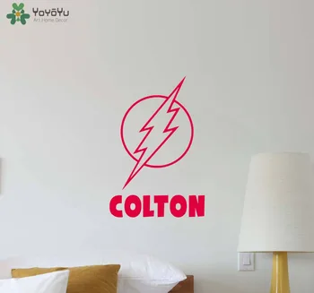 

Comics Movie Flash Wall Decal Personalized Name Vinyl Wall Stickers For Kids Room Superhero Logo Custom Name Home Decor DIYSY425