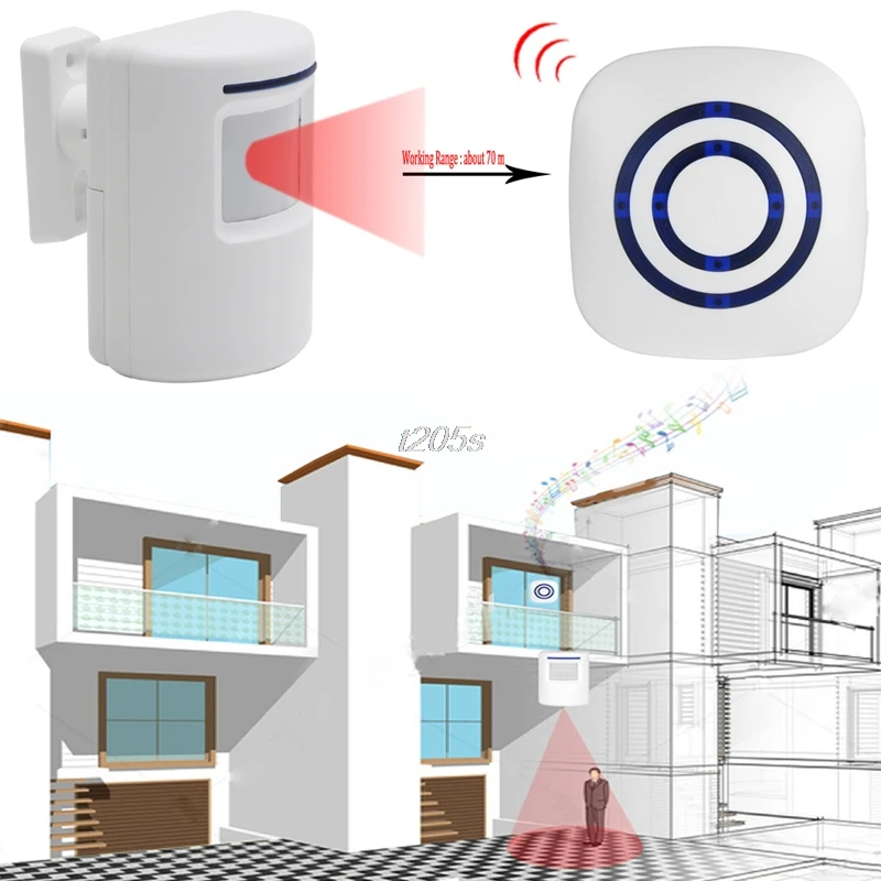 

Wireless Infrared Motion Sensor Door Security Bell Alarm Chime EU/US Plug T18 Drop ship