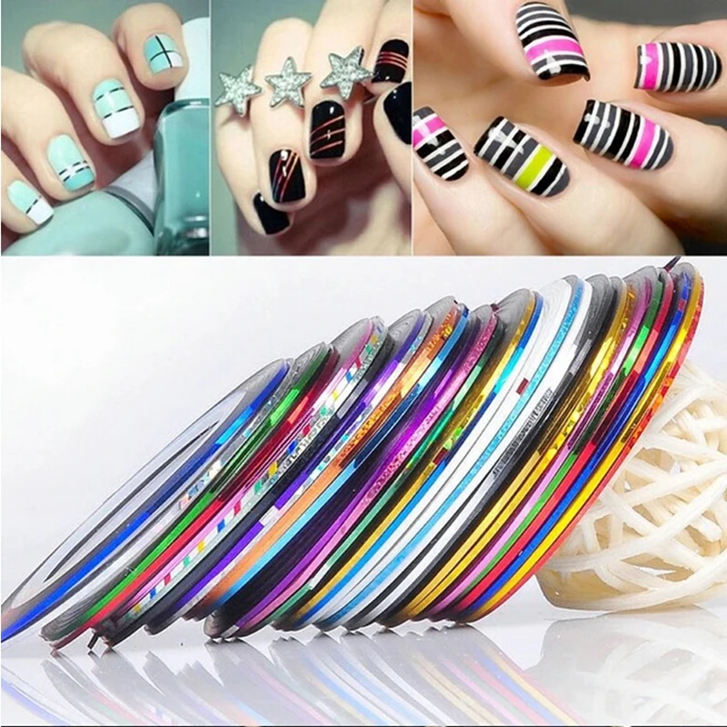 

100pcs Multicolor Rolls Strip Striping Tape Line Wrap Tips Decoration Sticker DIY Nail Art Manicure Professional