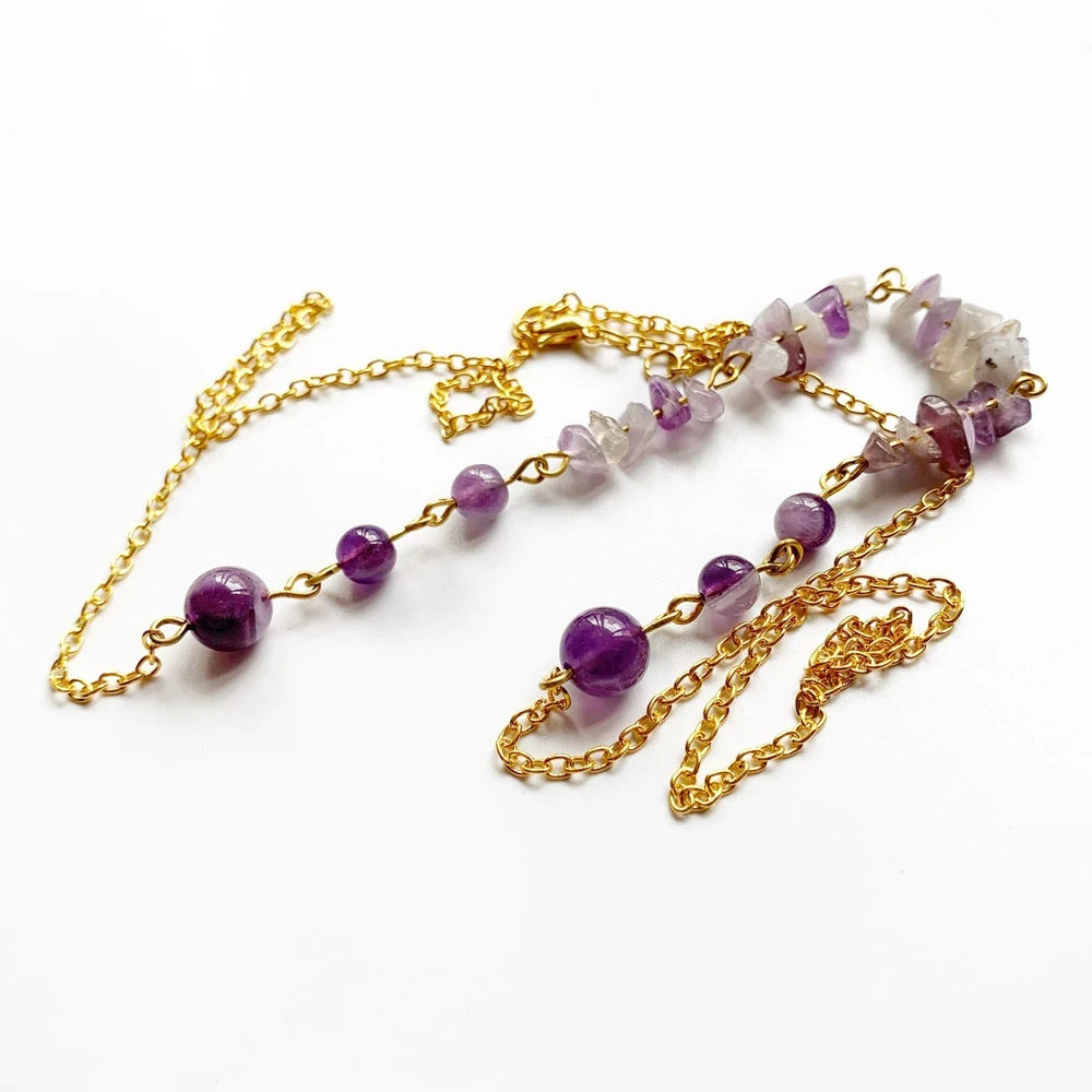 amethyst beads chips stone necklace