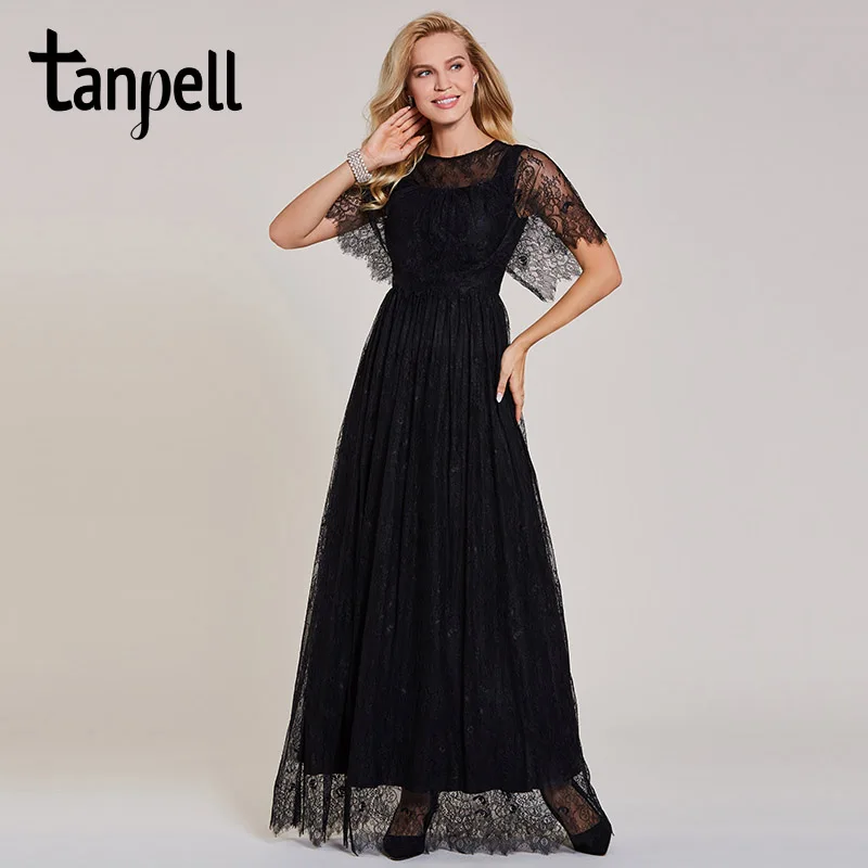 Длинное кружевное вечернее платье Tanpell дешевое черное трапеция до пола с