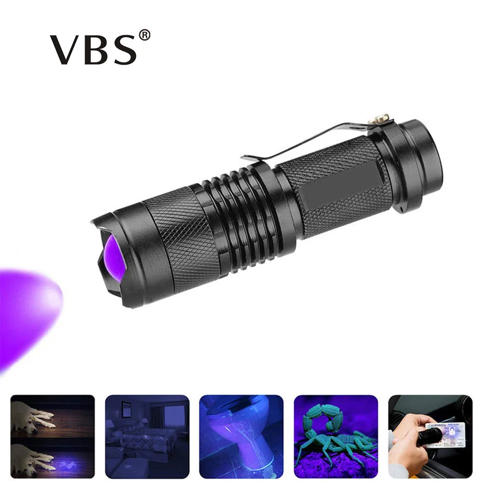 

LED UV Flashlight UV Torchlight Violetlight LED Torch Light Mini Zoomable Ultra Violet Light Blacklight by AA 14500 Battery