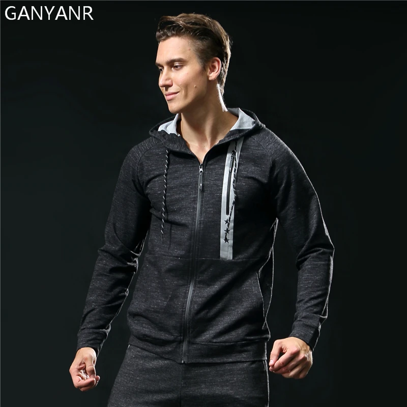 Ganyanr бренд Бег куртка Для мужчин Спорт Quick Dry с капюшоном ветровка Фитнес ветрозащитный Спортивная дышащая зимняя Открытый тренажерный зал