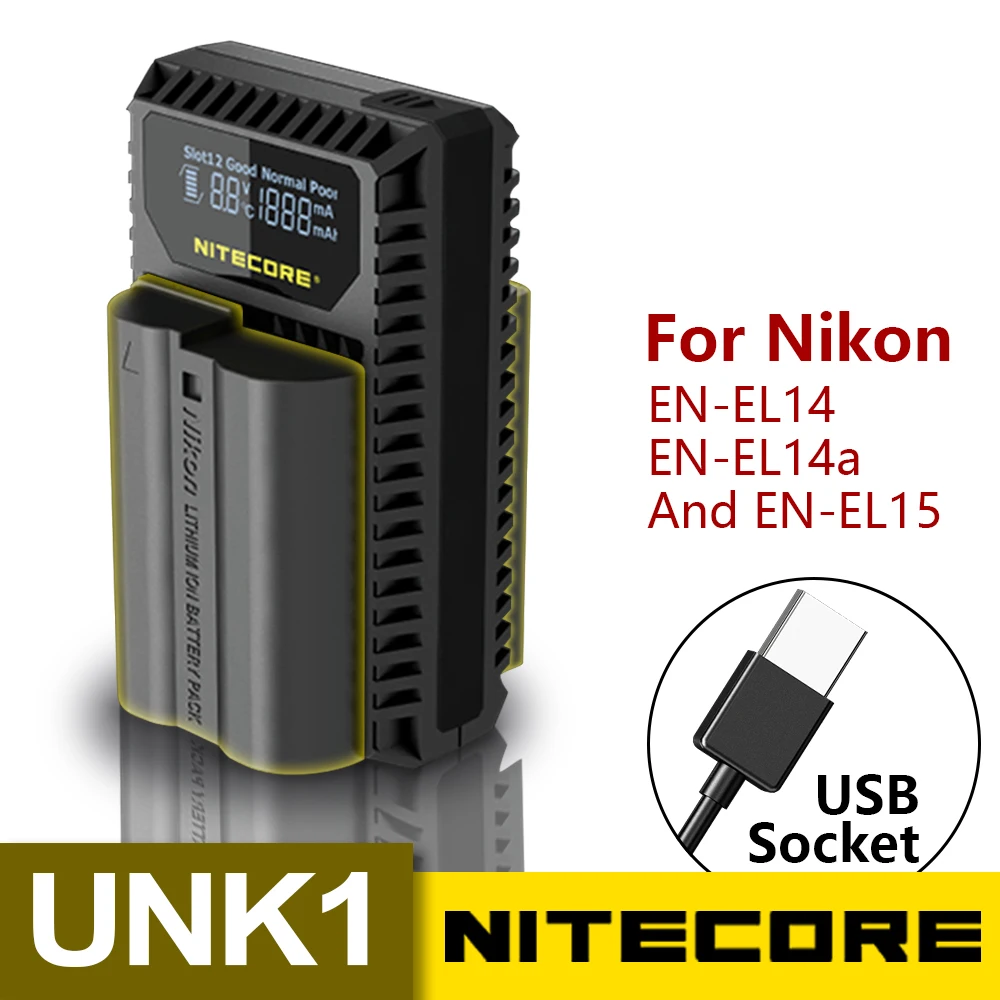

Nitecore UNK1 Digital USB Charger For Nikon Batteries EN-EL14 EN-EL14a EN-EL15 Nikon D5500 D5300 D5200 D5100 D3100 D3200 D3300