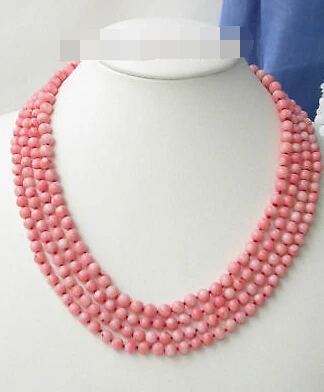 

1037 4strands pink round coral Necklace