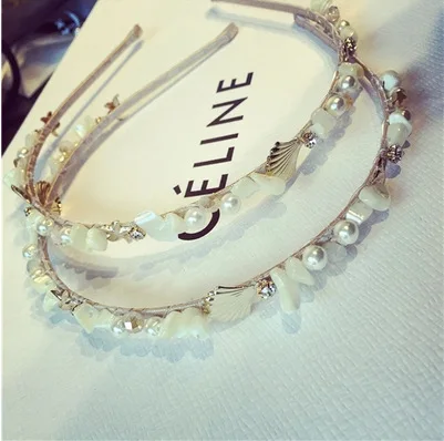 

1PCS Marine style Starfish Hair Hoop Headband Hairband for Women Girls Pearl Shell Bezel Hair Band Hair Accessories