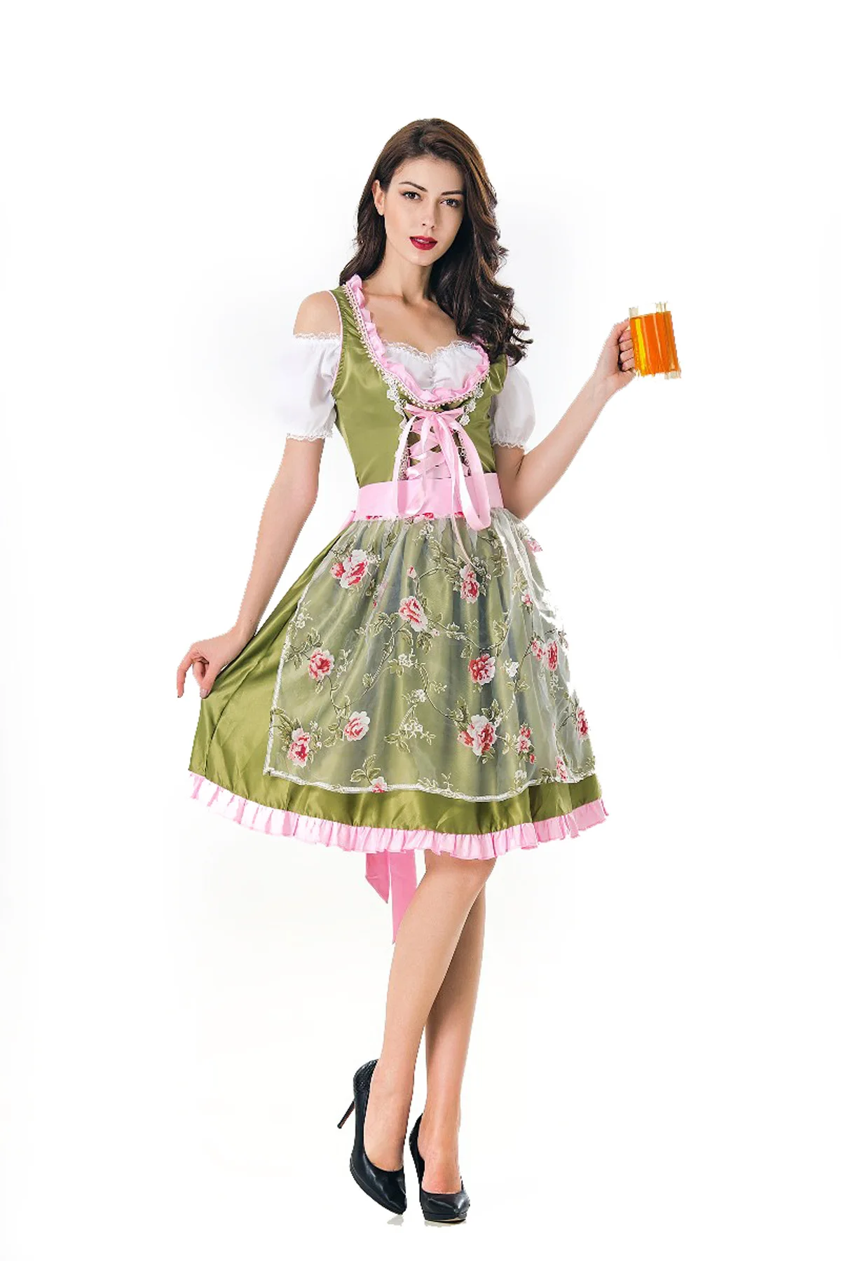 NOWCOS Октоберфест Костюм дирндль сексуальный женский Bavaria beauty сладкий зеленый разносчица пива, девушка Wench Необычные Платья вечерние Outdit