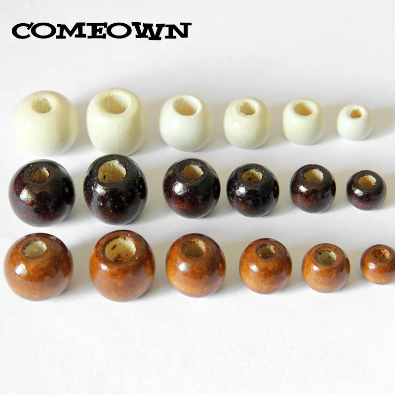 50pcs//Lots Big Hole Round Natural Wood Ball Spacer Loose Beads 16mm