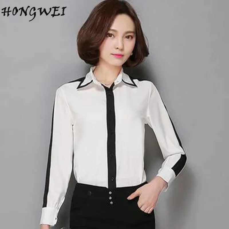 HONGWEI 2017 Camisas Femininas Plus Size Women Work Wear Blouses Chiffon Patchwork Long Sleeve