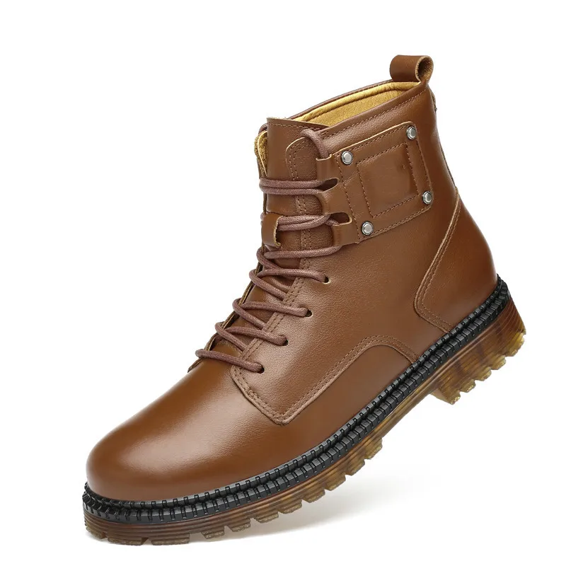 Merkmak/Новинка; мужские зимние ботинки ручной работы из натуральной кожи; высококачественные зимние мужские ботинки; мужские Ботильоны; деловая модельная обувь - Цвет: Khaki boots