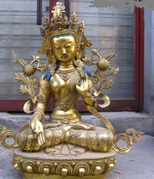 

001672 30 INCH"Huge Exquisite Bronze Gild White TaRa Kwan-Yin Bodhisattva Buddha Statue