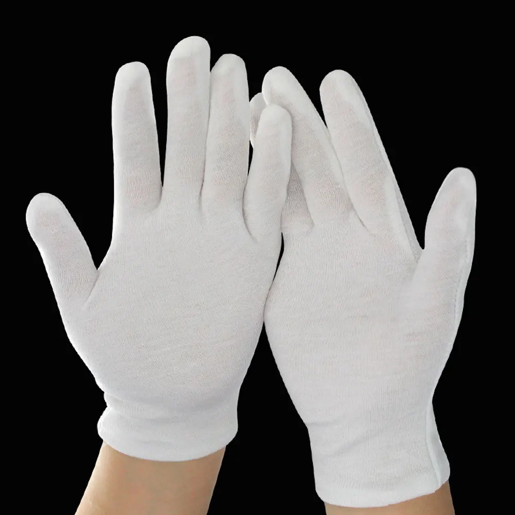 Новая мода 6 шт длинные белые хлопковые безворсовые инспекционные однотонные белые перчатки ювелирные изделия для монет маленькие/средние
