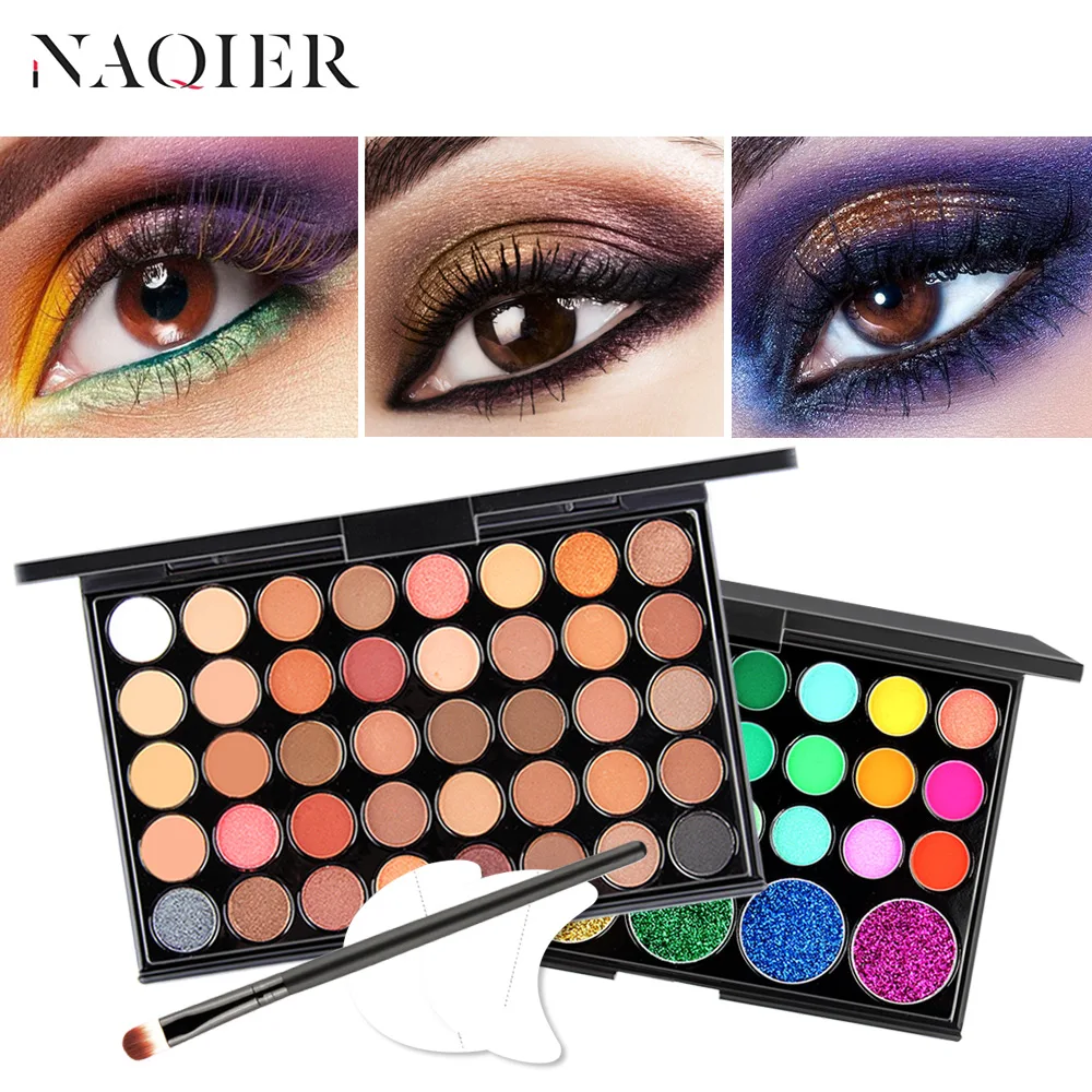 

NAQIER Eye Makeup Nudes Palette 40 Color Matte Eyeshadow Pallete glitter powder Eye Shadows Earth brush set stamps pigment