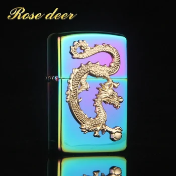 

Classic Kerosene Black Mirror Vintage Style Lighter Flying Dragon Cigarette Lighter Oil Metal Smooth Grinding Wheel Gift for Man