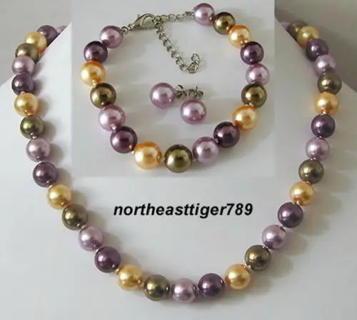 

12mm Multicolor South Sea Shell Pearl 18KWGP Clasp Necklace Bracelet Earrings AAA style Fine Noble real Natural free shipping