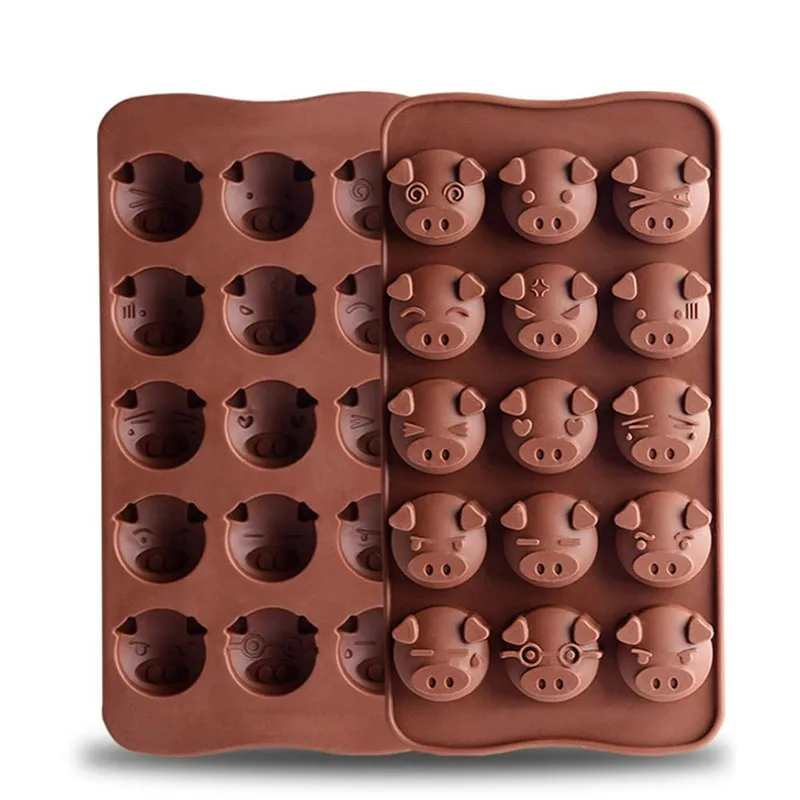 

15 Holes Non-stick Kitchen Baking Tools 3D Cartoon Pig Shape Food Grade Silicone Candy Chocolate Mold DIY Bar Block Ice Tray