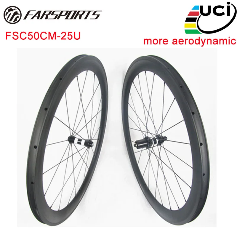 Far Спорт FSC50CM-25U углеродный шоссейный велосипед колеса, 50 мм x 25 мм клинчерные диски с обтекаемой формы, DT 350 s концентраторы, прямой тянуть