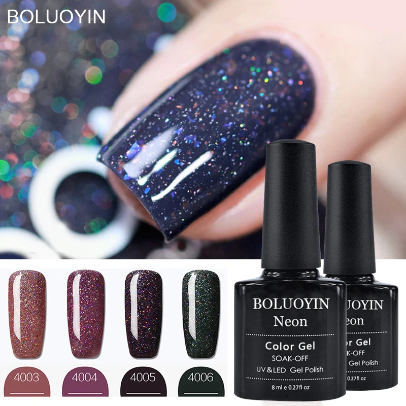 

BOLUOYINNail Art 8ml Shining Glitter Starry Platinum Paint Gel Crystal Lacquer Nail Art Soak off Platinum UV LED Gel Nail Polish