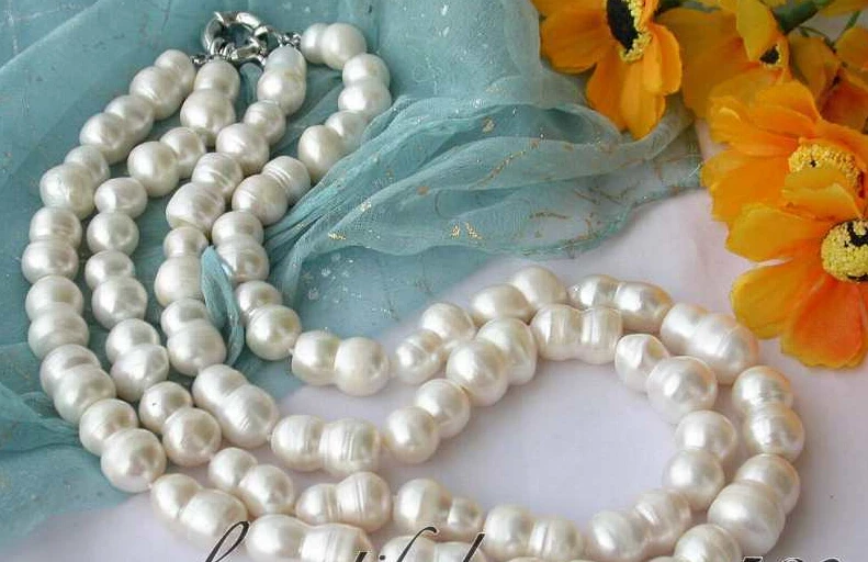 

Fast SHIPPING ****** z2815 2row 20mm white baroque double freshwater pearl necklace (A0329)