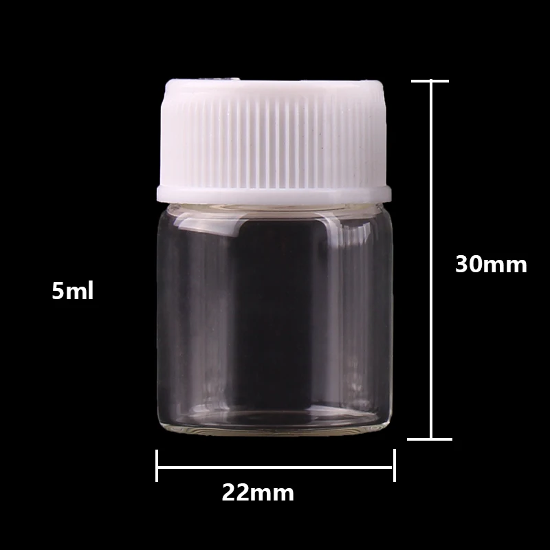 100 шт 22*30 мм 5 мл, прозрачный стеклянный духи бутылки для пряностей с белой пластиковой винтовой крышкой крошечные баночки-флаконы DIY ремесло