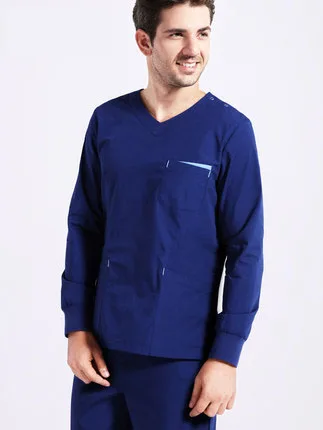 Медицинский скраб наборы мужская хирургическая чистая одежда костюм хирурга врачи Костюмы больницы стоматологическая клиника лабораторный пиджак комбинезоны - Цвет: navy blue