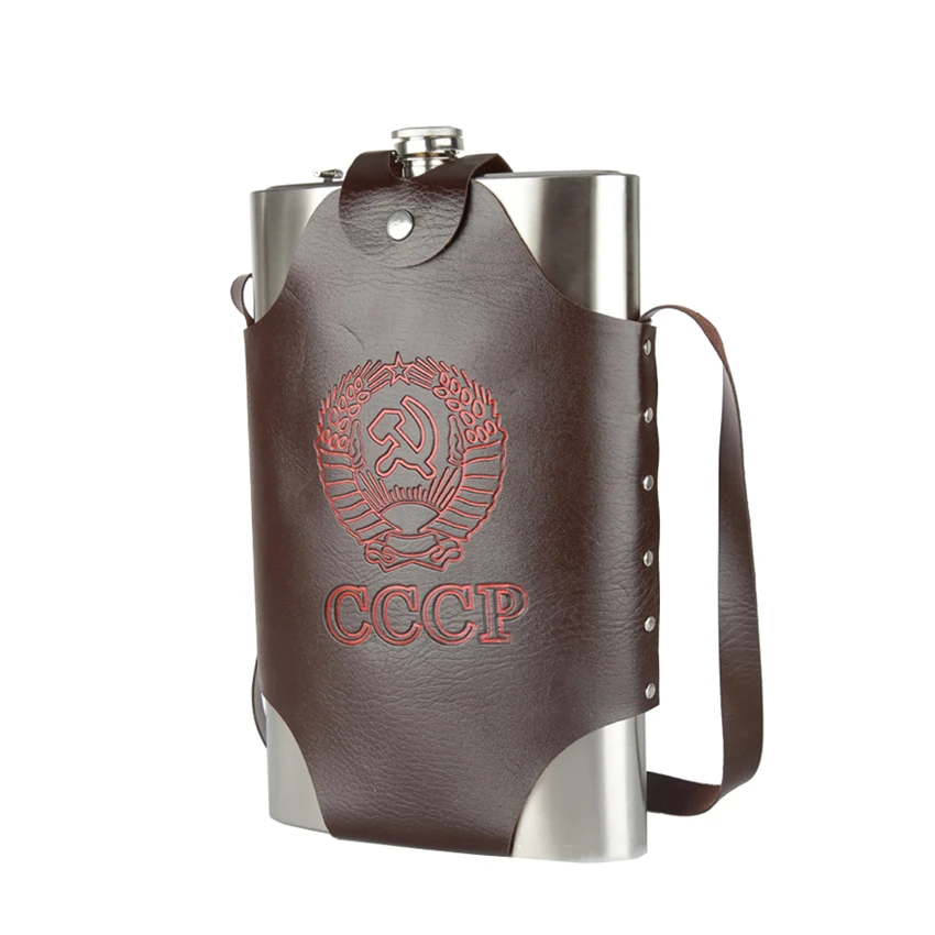 

Large Capacity 64 oz Hip Flask Leather Thickening 304 Stainless Steel Proof Kettle Pot Whiskey Wine Bottle Gifts CCCP for Alcoho