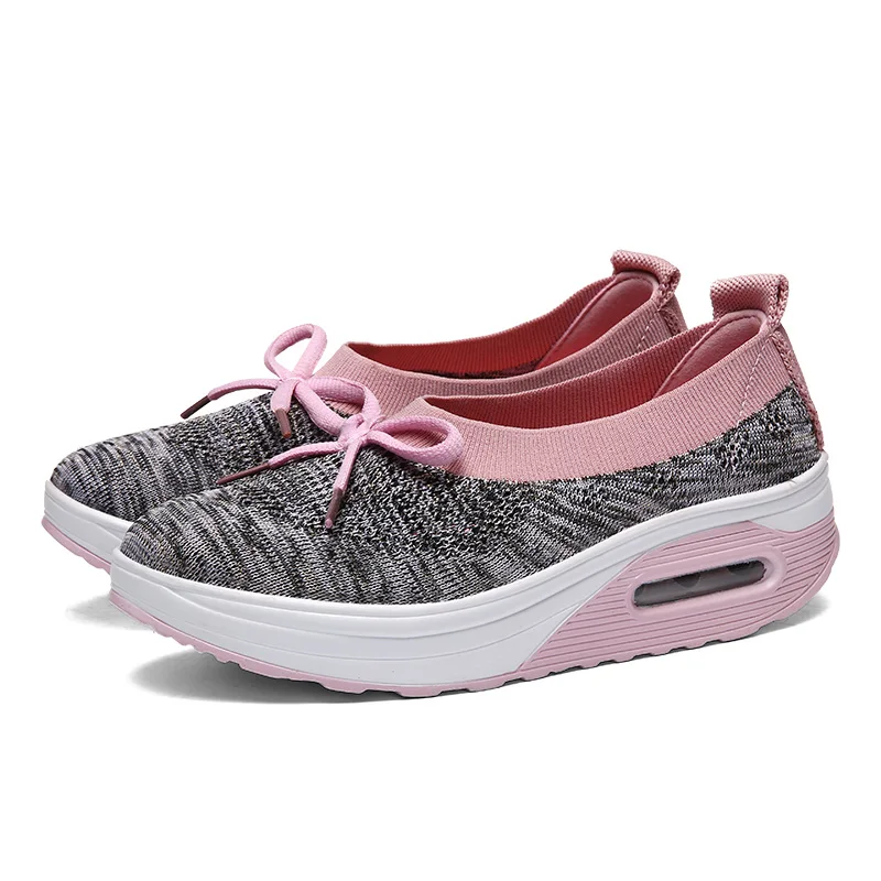 EOFK/Женская обувь на плоской платформе; женские кроссовки без застежек с эффектом памяти и бантом; повседневные женские мокасины - Цвет: Розовый