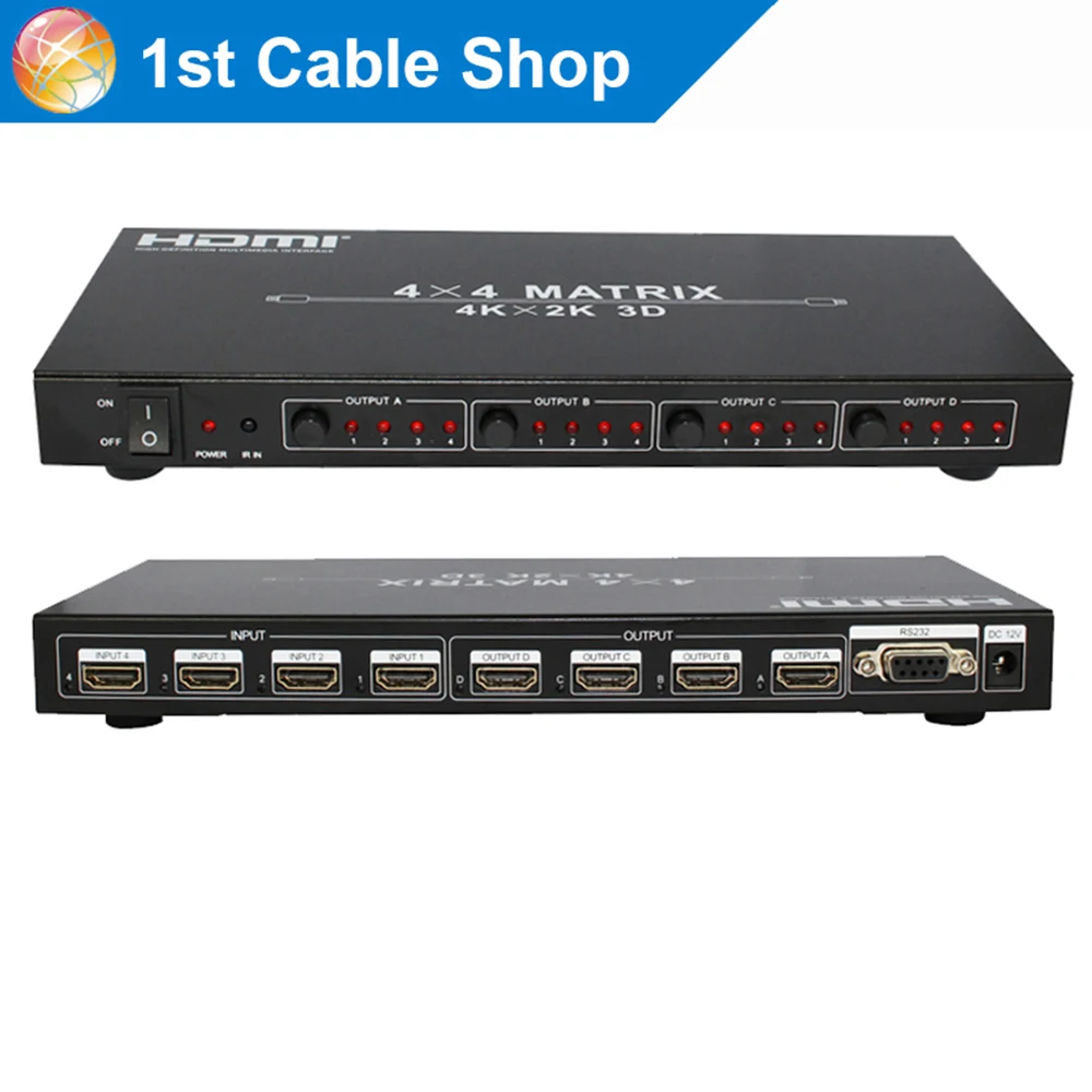 

High-performance HDMI matrix 4X4 HDMI1.4V 3D,4kX2K resolutions,RS232 with Remote control in retail package