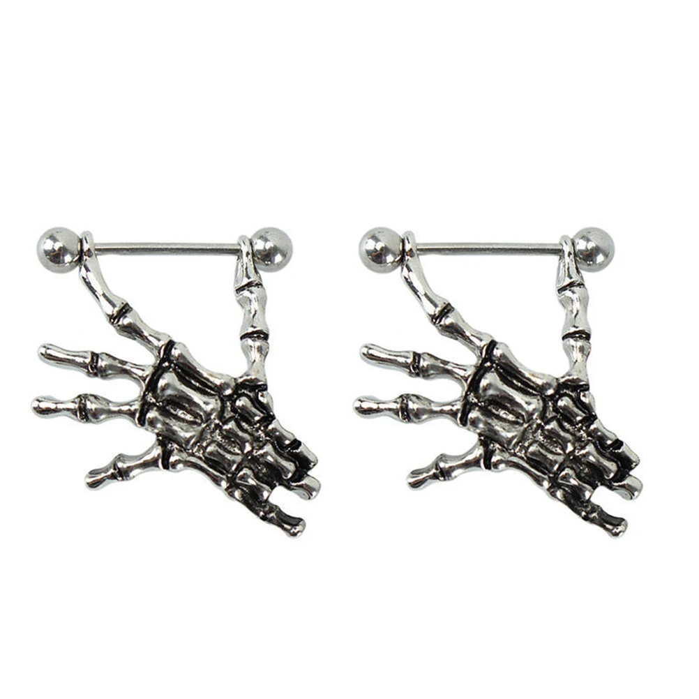 

1 Pcs Punk Skeleton Skull Hand Shield Nipple Bar Navel Belly Button Rings For Women Jewelry Belly Body Piercing
