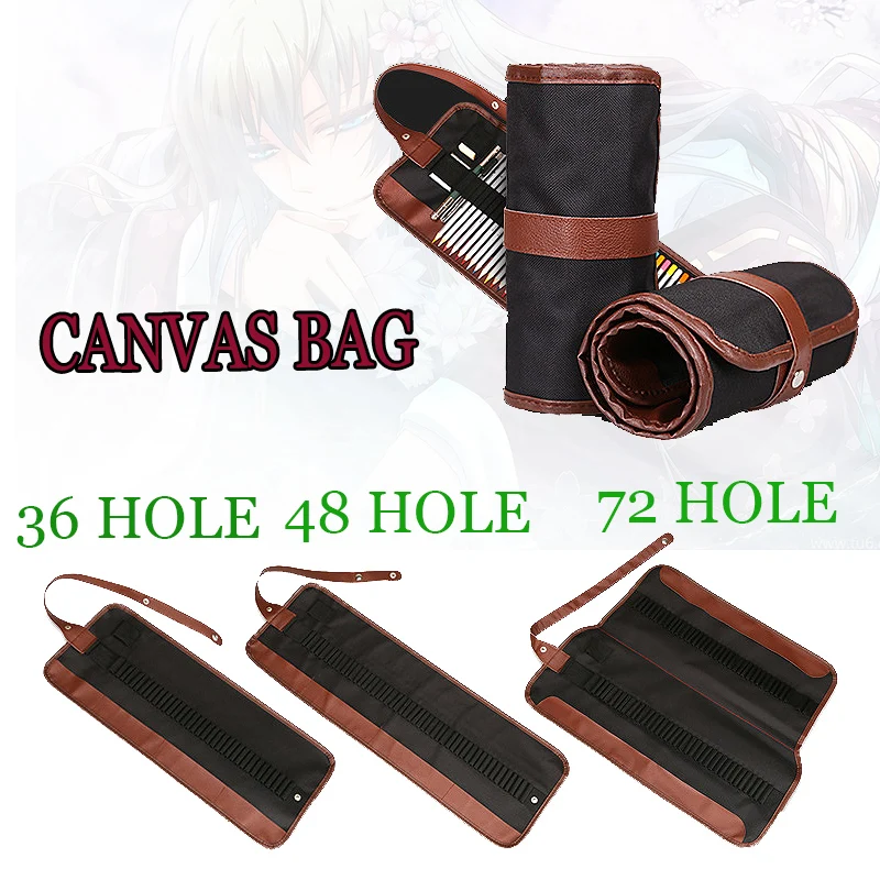 

kemila 36/48/72 Holes Pencil Case School Canvas Roll Pouch Makeup Comestic Brush Pen Storage pecncil box